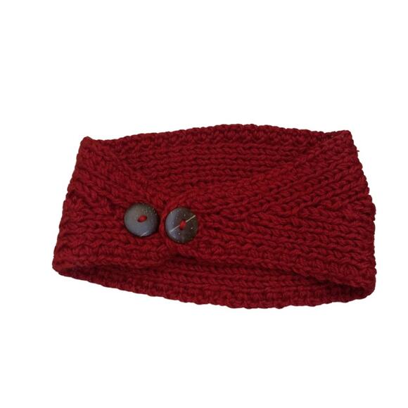 Cozy Red Knit Warm Headband with Embellished Bow Cold Weather - Picture 3 of 6